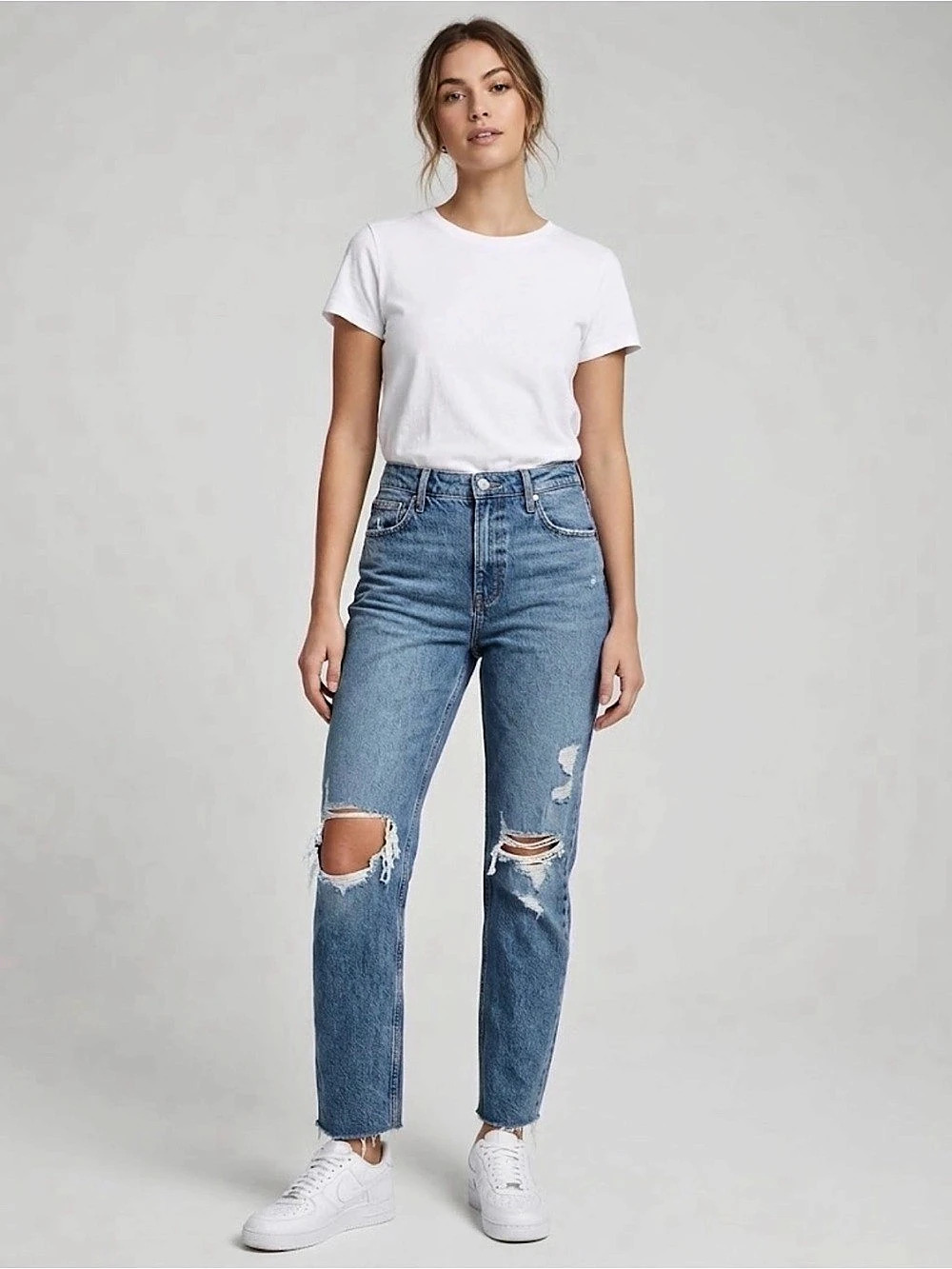 Good American Straight Leg Distressed Blue Jeans